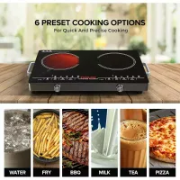 Nikai Infrared Cooker Dual Burner 2000W, 6 Preset Cooking Modes, Touch Control, LED Display, Black NIC303A