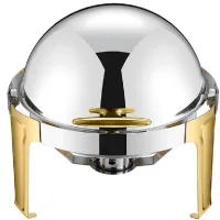Commercial Kitchen Equipment Roll Top Round Half Golden Chafing Dish 6.0L, Two-Tone Luxury Finish DZW-H721