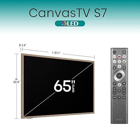 Hisense 65" Class QLED 4K Canvas Smart TV - , Dolby Vision HDR Google 144Hz, Art Mode, Anti-Glare Panel, Hi-Matte Display, Frame & UltraSlim 65S7N