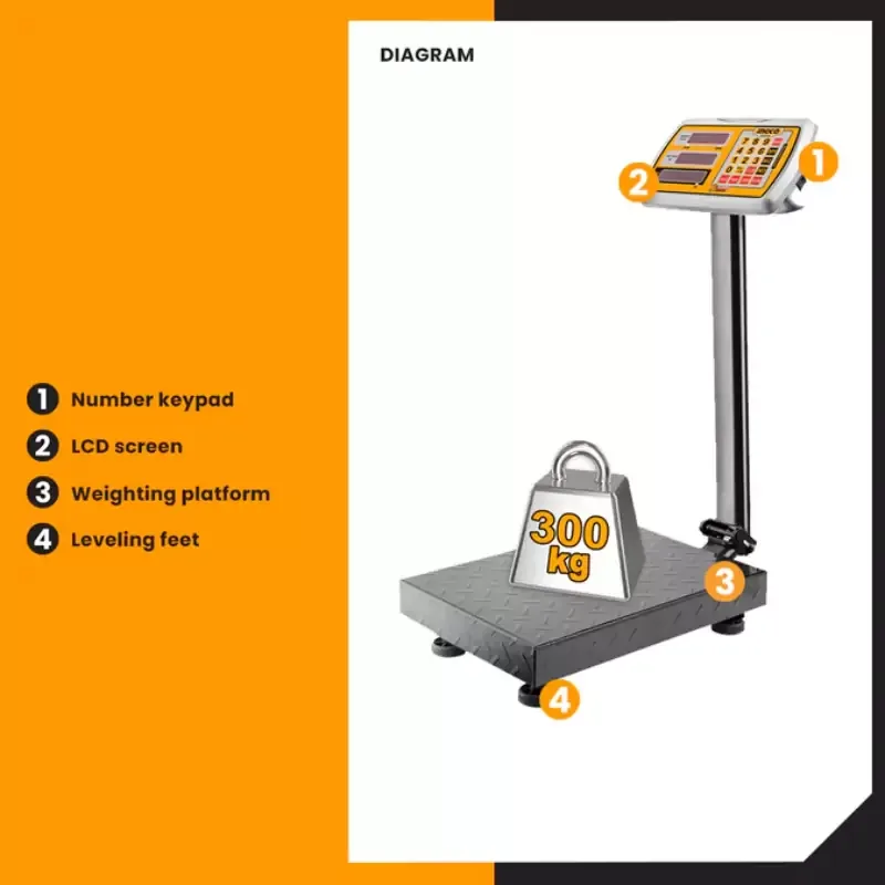 Ingco Rechargeable Digital Platform Scale 300kg with LED Display, 50g Graduation HESA33003