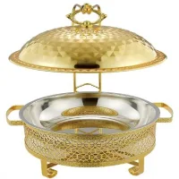 Commercial Kitchen Equipment Golden Four-Leaf Clover Diamond Hanging Chafing Dish 8.0L, Partitioned Dual Pan DZW-DS280