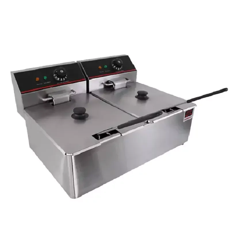 Commercial Electric Fryer 22L Double Tank, Dual 3.5kW High-Power Deep Fryer, Professional Stainless Steel Countertop Fryer WG-11L-2