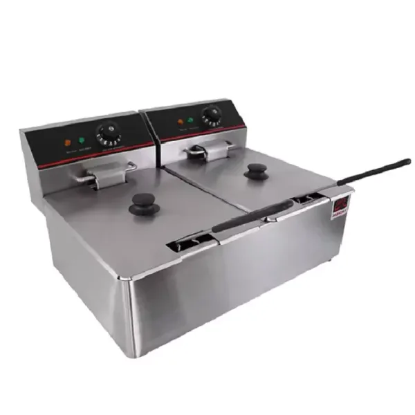 Commercial Electric Fryer 22L Double Tank, Dual 3.5kW High-Power Deep Fryer, Professional Stainless Steel Countertop Fryer WG-11L-2