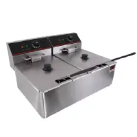 Commercial Electric Fryer 22L Double Tank, Dual 3.5kW High-Power Deep Fryer, Professional Stainless Steel Countertop Fryer WG-11L-2