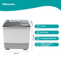 Hisense Washing Machine 16kg Manual, Twin Tub, Big Knobs, Transparent Lid, Drain Pump, White WSDE163