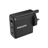 Philips Wall Charger 100W with GaN & PD Technology, Quick Charge, Smart Protection, USB C & USB A Ports, UK Socket DLP6332CB/12