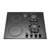 Homebase Built-In Gas & Ceramic Electric Cooktop Hob 2 Gas Burners 2 Ceramic Plates Tempered Glass HB-QB4606