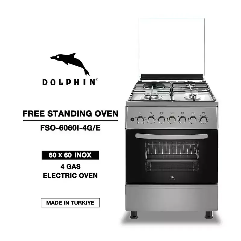 Dolphin Free Standing Cooking Range 60x60, 4 Gas Burners & Electric Oven, Inox FS06060I-4G/E