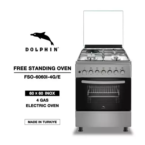 Dolphin Free Standing Cooking Range 60x60, 4 Gas Burners & Electric Oven, Inox FS06060I-4G/E