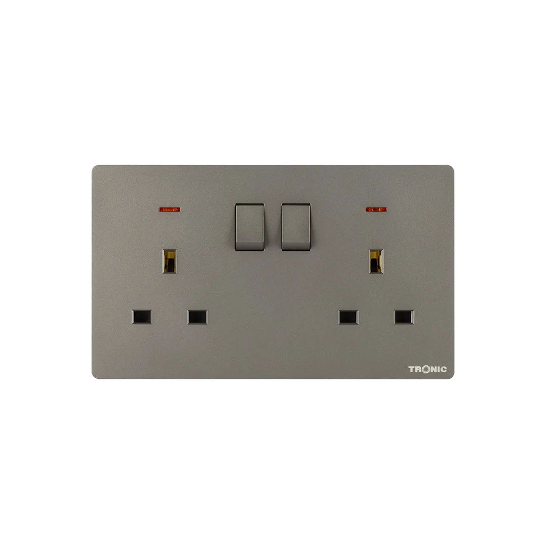Tronic Grey - Twin Switch Socket with Neon