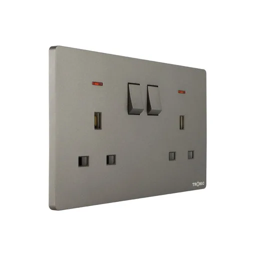 Tronic Grey - Twin Switch Socket with Neon