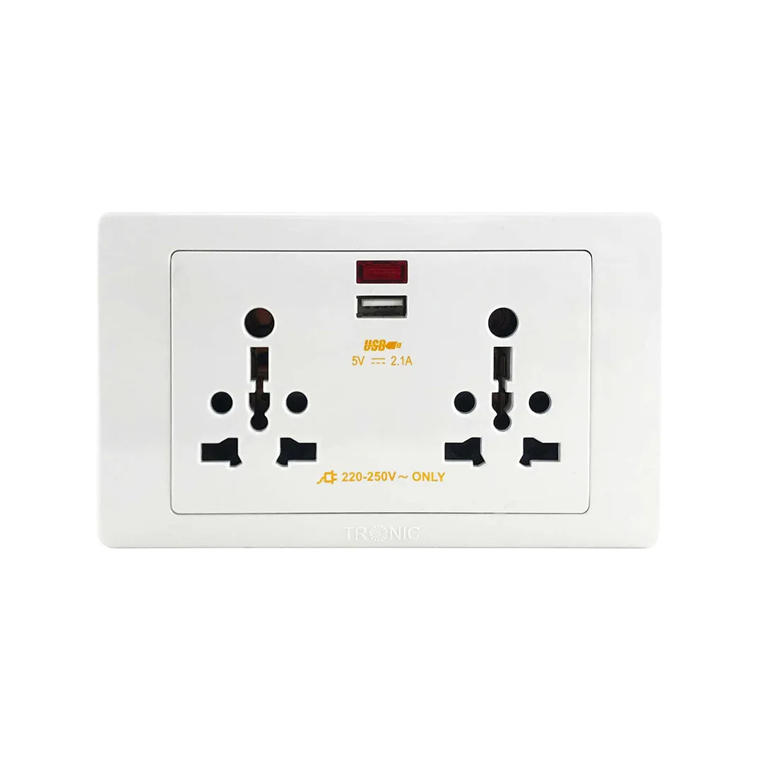 Tronic Twin Universal Socket with 1 USB