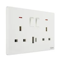 Tronic Glossy White - Twin Switch Socket with USB + Type C