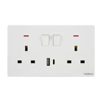 Tronic Glossy White - Twin Switch Socket with USB + Type C