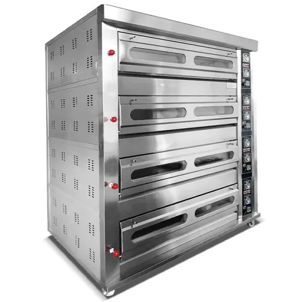 Commerecial Gas Deck Oven 4-Deck 12-Tray, 20400C High-Capacity Control, Industrial Stainless Steel Pizza & Bread Oven HGO-412