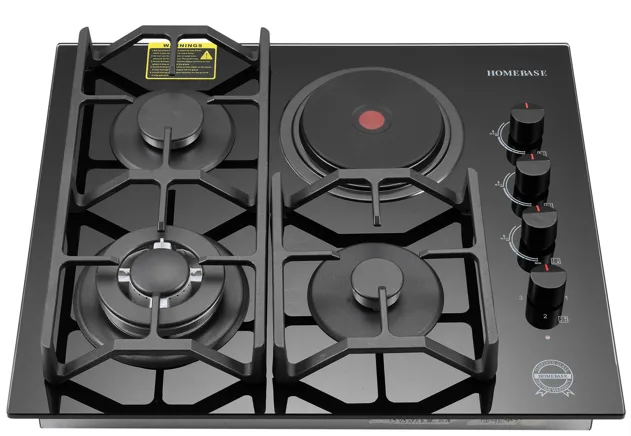 Homebase Built-In Gas & Hot Plate Cooktop Hob 3 Gas Burners Black HB-GE-4030 2 Homebase Built-In Gas & Hot Plate Cooktop Hob 3 Gas Burners Black HB-GE-4030