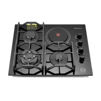 Homebase Built-In Gas & Hot Plate Cooktop Hob 3 Gas Burners Black HB-GE-4030