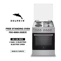 Dolphin Free Standing Cooking Range 60x60, 2 Gas Burners, 2 Electric Hot Plate & Electric Oven, Inox FS06060I-2G2E/E
