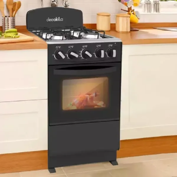 Decakila Oven Cooking Range 50l 4 Burner Manual Ignition Device Kugs003b stainless steel top plate tempered glass oven with chromed wire rack and 1 oven tray