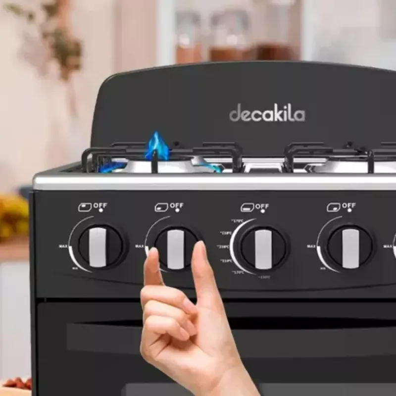 Decakila Oven Cooking Range 50l 4 Burner Manual Ignition Device Kugs003b stainless steel top plate tempered glass oven with chromed wire rack and 1 oven tray