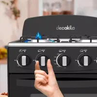 Decakila Oven Cooking Range 50l 4 Burner Manual Ignition Device Kugs003b stainless steel top plate tempered glass oven with chromed wire rack and 1 oven tray