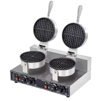 Commercial Electric Double-Plate Waffle Baker, 2.4kW Professional Dual Round Waffle Maker, Industrial Heavy-Duty Belgian Waffle Machine WG-HF-2R