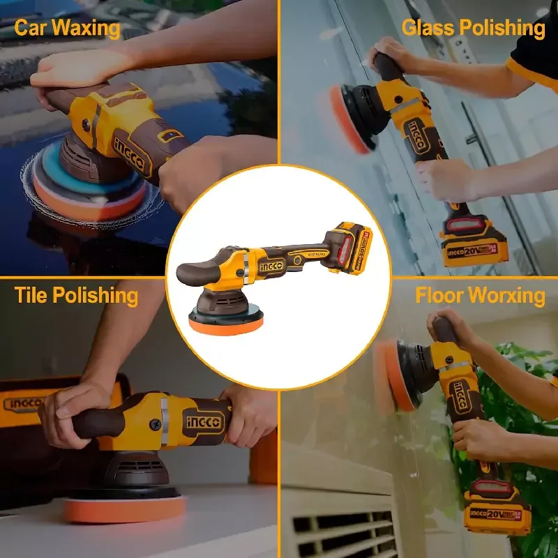 Ingco Cordless Polisher 20V with Brushless Motor, Variable Speed Control, Polishing Bonnet, Battery & Charger APLI20151