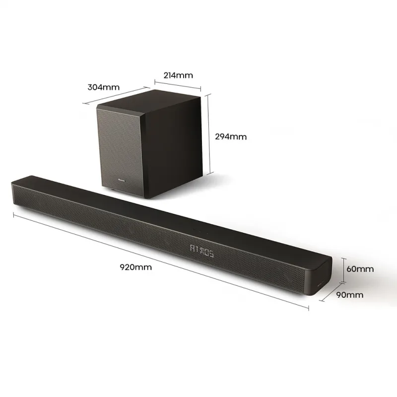 Hisense Sound Bar 3.1CH 280W Bluetooth, Dolby Digital, Dolby Atmos, Wireless 6.5" Subwoofer, Remote Control AX3100G