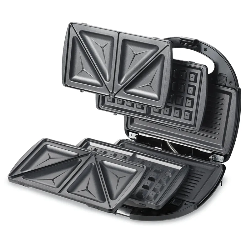 Kenwood Sandwich Toaster 2 Slice 3 in 1 Waffle Grill and Sandwich 750w Smm01.A0bk - Nonstick Grill Plates Cool Touch Handle Detachable Plates Light Indicator
