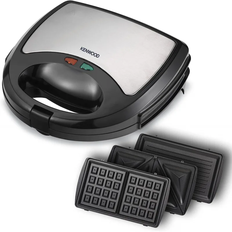 Kenwood Sandwich Toaster 2 Slice 3 in 1 Waffle Grill and Sandwich 750w Smm01.A0bk - Nonstick Grill Plates Cool Touch Handle Detachable Plates Light Indicator
