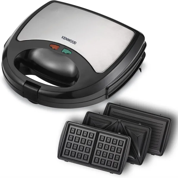 Kenwood Sandwich Toaster 2 Slice 3 in 1 Waffle Grill and Sandwich 750w Smm01.A0bk - Nonstick Grill Plates Cool Touch Handle Detachable Plates Light Indicator