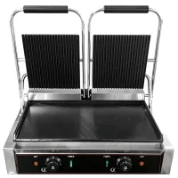 Commercial Dual Electric Contact Grill, 3.6kW Mixed Plate System (Down Flat), Professional Stainless Steel Press HEG-813A