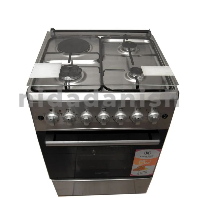 Westpoint Cooker 60x60cm, 3 Gas Burners, 1 Electric Plate with Electric Oven Auto Ignition Inox WCER6631E0X
