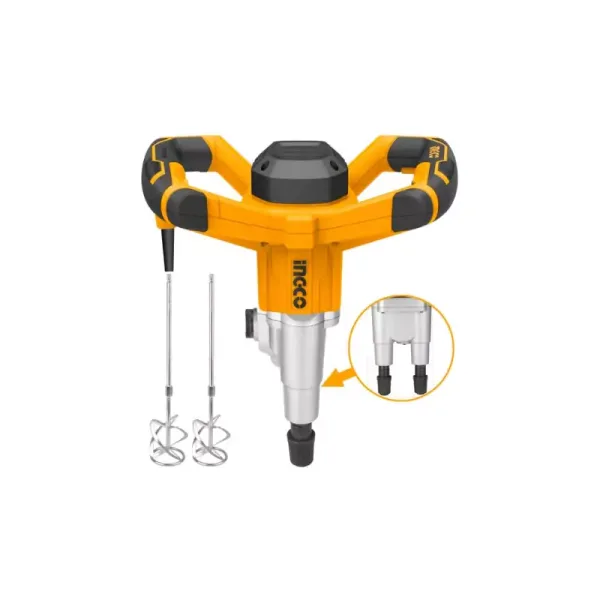 Ingco Electric Paint Mixer 1600W with 2pcs Mixing Pads 1 Set Extra Carbon Brushes MX218008