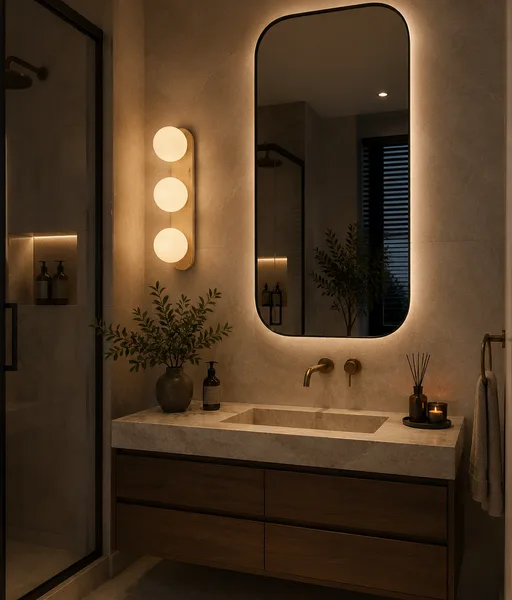 Tronic Modern Travertine Triple Globe Wall Light
