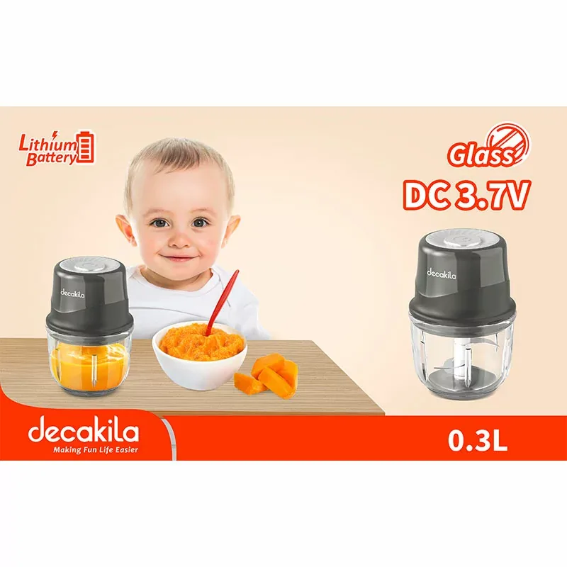 Decakila Chopper 0.3l Glass Bowl Mini Cordless 30w Kmmg008g stainless steel blades 1 speed with pulse 3 blades dishwasher safe for bowl and blades