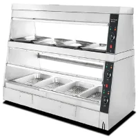 Commercial Electric Hot Food Display Warmer 6 Pan Capacity, 3kW High-Power Professional Food Showcases, Stainless Steel Heating Cabinet HW-6P-B