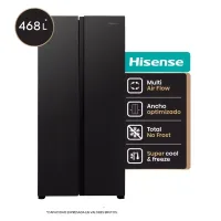 Hisense Slim Side by Side Fridge 468L, Multi Air Flow, Total No Frost, Super Freeze, Black RS3N428NAB