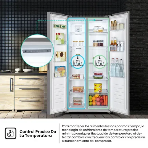 Hisense Slim Side by Side Fridge 468L, Multi Air Flow, Total No Frost, Super Freeze, Black RS3N428NAB