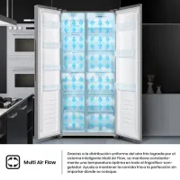 Hisense Slim Side by Side Fridge 468L, Multi Air Flow, Total No Frost, Super Freeze, Black RS3N428NAB