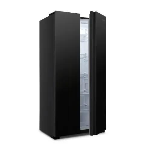 Hisense Slim Side by Side Fridge 468L, Multi Air Flow, Total No Frost, Super Freeze, Black RS3N428NAB