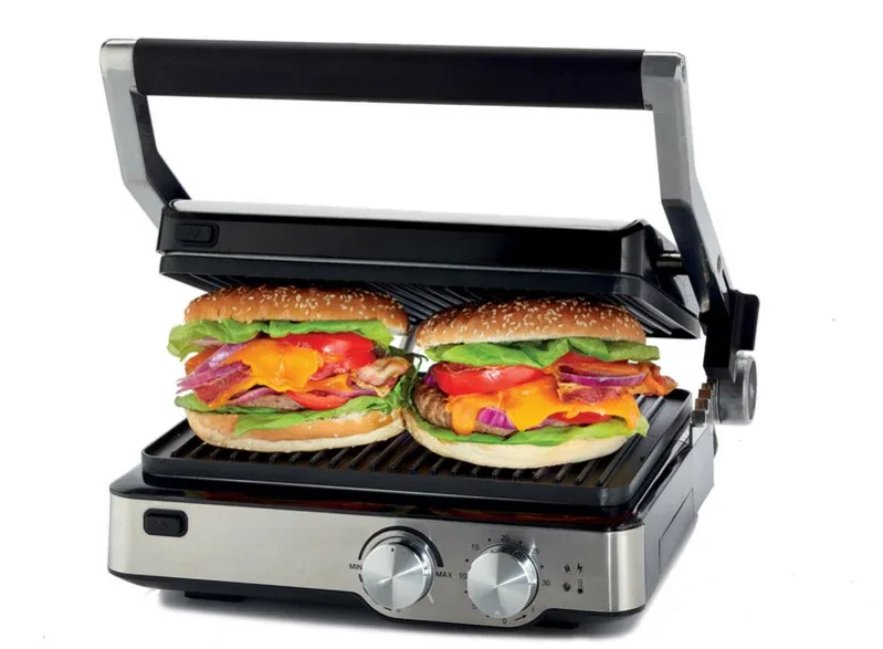 Kenwood Contact Grill Adjustable Temperature Cool Touch Handle 2000w Hgm80.000ss - 30 Mins Timer 3 Grill Positions Contact Grill, Oven Grill And Open Grill Detachable Grill Plates