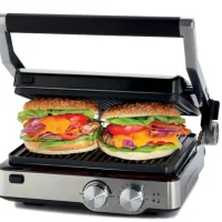 Kenwood Contact Grill Adjustable Temperature Cool Touch Handle 2000w Hgm80.000ss - 30 Mins Timer 3 Grill Positions Contact Grill, Oven Grill And Open Grill Detachable Grill Plates