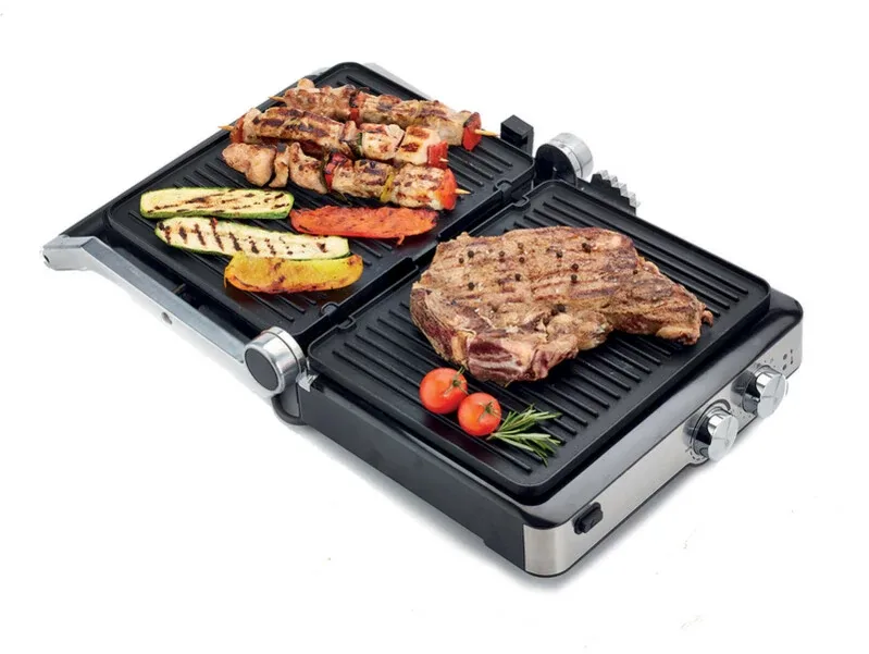 Kenwood Contact Grill Adjustable Temperature Cool Touch Handle 2000w Hgm80.000ss - 30 Mins Timer 3 Grill Positions Contact Grill, Oven Grill And Open Grill Detachable Grill Plates