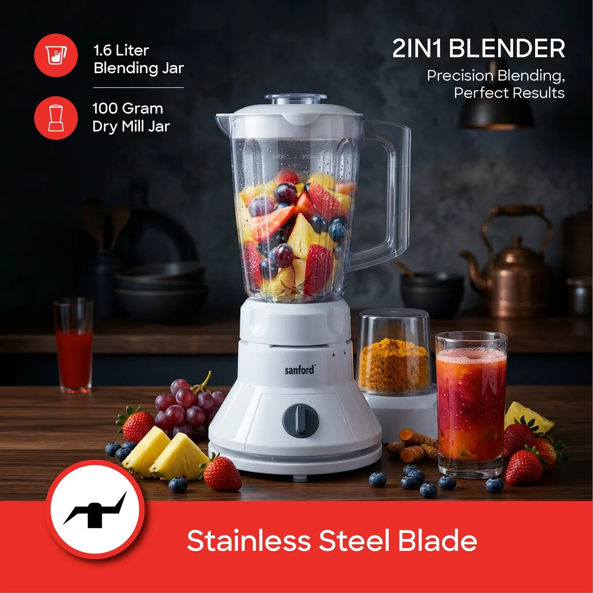 Sanford 2In1 Blender 1.6L Unbreakable Jar 350W - SF6803BR
