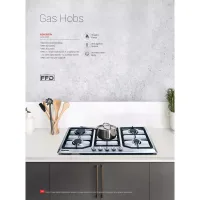 Nikai Gas Cooker 5 Burner Steel Built in Hob 800x500x120 NGH5005N Stainless Steel Auto Ignition System With Cast Iron Pan Support Straight Flame