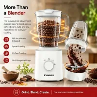 Nikai Blender 1.5L 600W, Plastic Jug with Dry Grinder, 2-Speed, Pulse Control, Stainless Steel, White NB1600TX