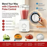 Nikai Blender 1.5L 600W, Plastic Jug with Dry Grinder, 2-Speed, Pulse Control, Stainless Steel, White NB1600TX