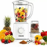 Nikai Blender 1.5L 600W, Plastic Jug with Dry Grinder, 2-Speed, Pulse Control, Stainless Steel, White NB1600TX