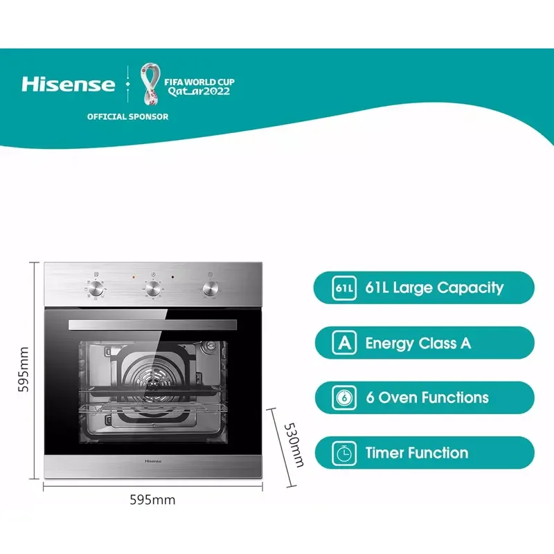 Hisense Built-in Electric Oven 60 x 60cm, 61L, 2900W, HBO60203